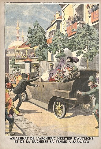 The assassination of Archduke heir of Austria and of the Duchess his wife in Sarajewo, Illustrated supplement of "Le Petit Journal". July 12, 1914
